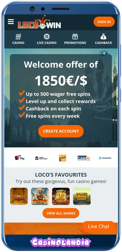 Locowin Casino Mobile View