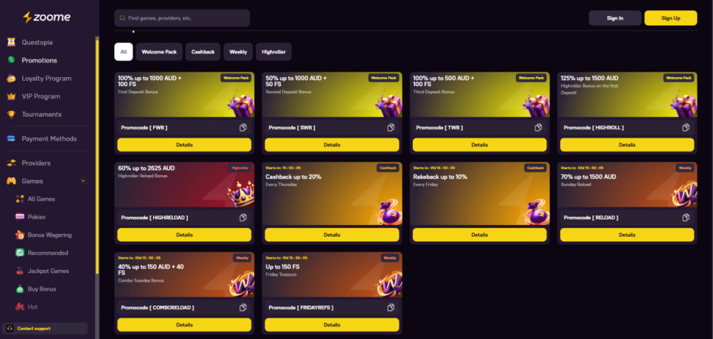 Zoome Casino Promotions