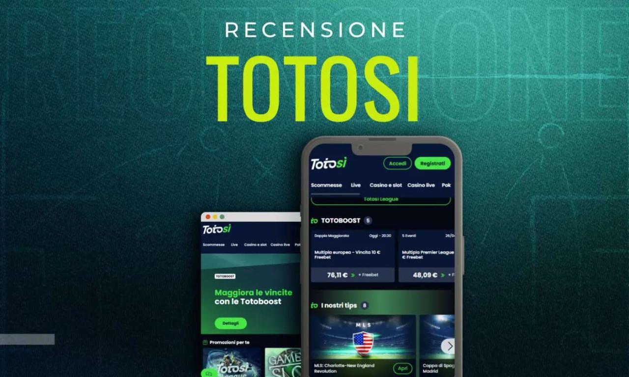 Schermata del Totosi Casino che mostra bonus e giochi