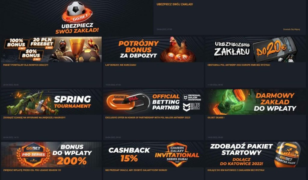 Strona z bonusami powitalnymi GGBet Casino