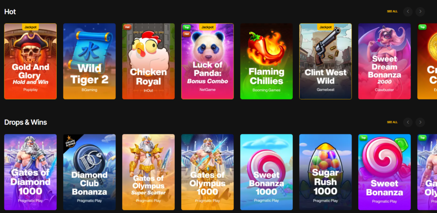 Just Casino game library interface