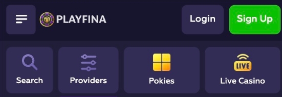 Playfina Casino Interface Dashboard