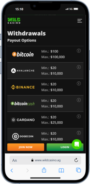 Instant Casino Mobile App Login Screen