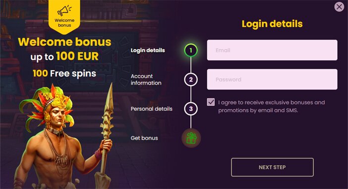 Screenshot of Bizzo Casino registration interface