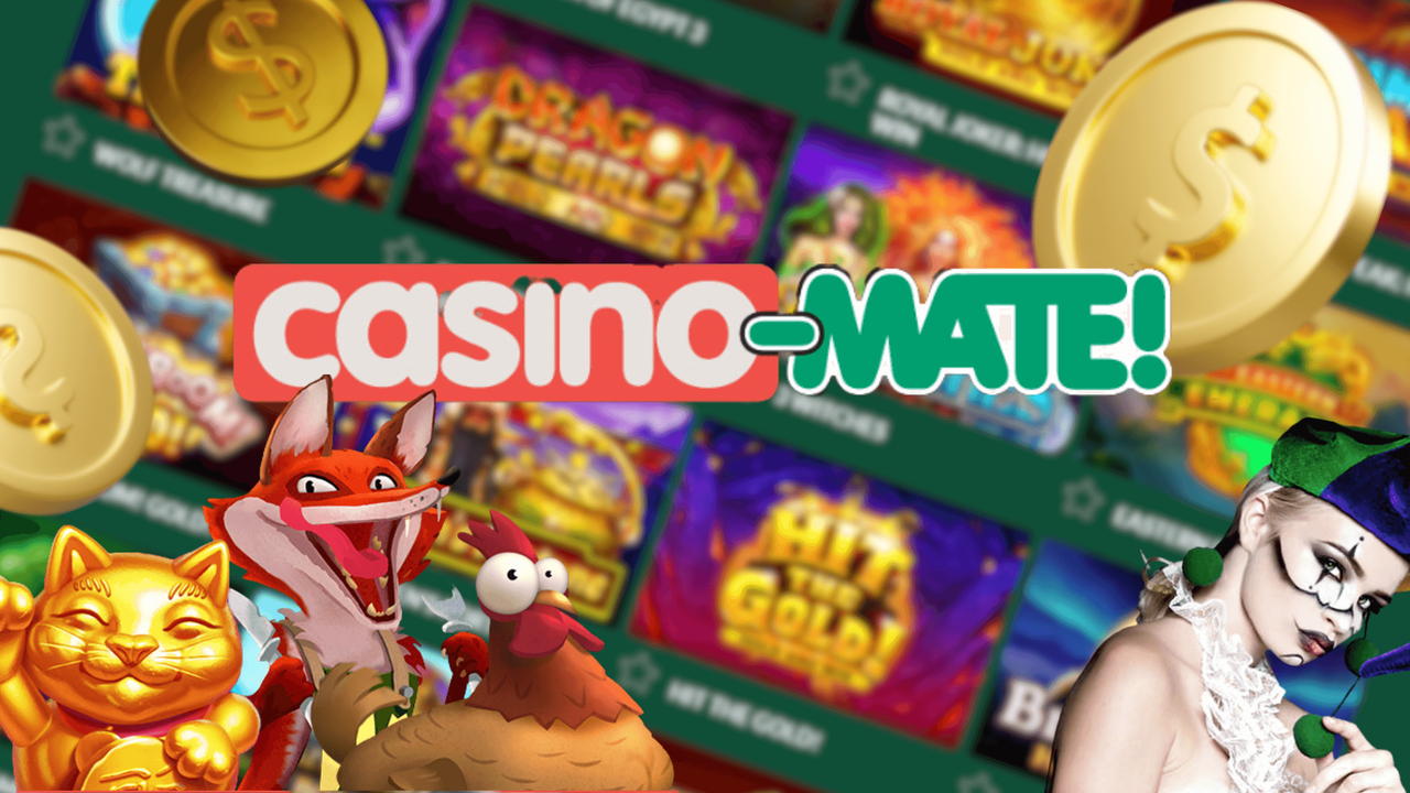 CasinoMate platform interface showcasing game categories and promotional displays