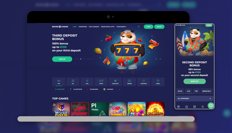 Interface de Bruno Casino montrant les bonus