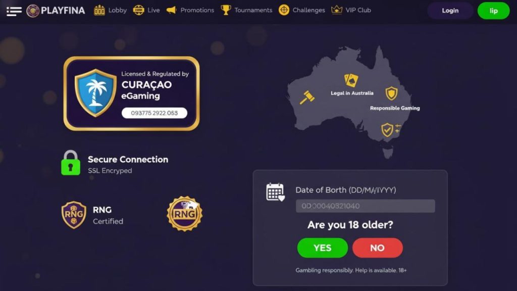 Screenshot showing Playfina Casino