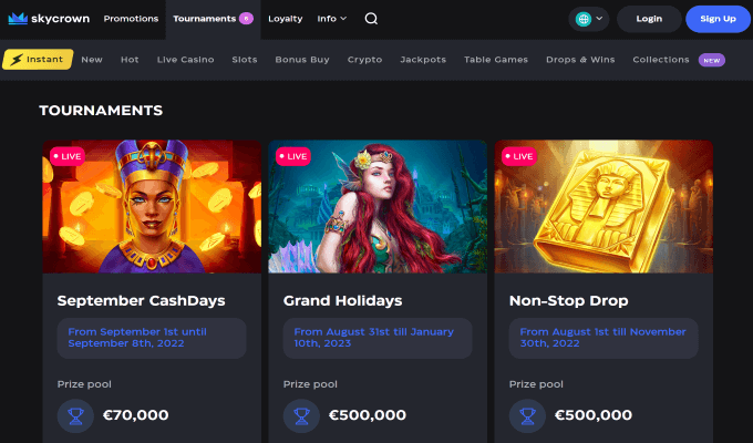 Skycrown Casino tournament lobby interface on mobile